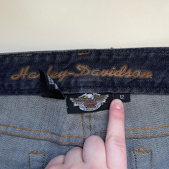 Harley Davidson Dark Wash Mid-rise Wide Leg Jeans 12 Women’s - Picture 11 of 13